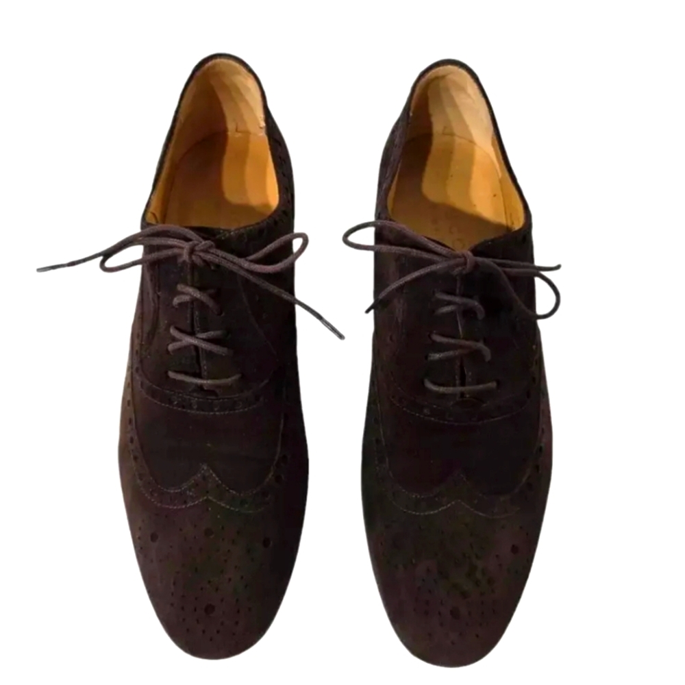 Gucci Men Dark Chocolate Brown Suede Wingtip Lace up Oxfords